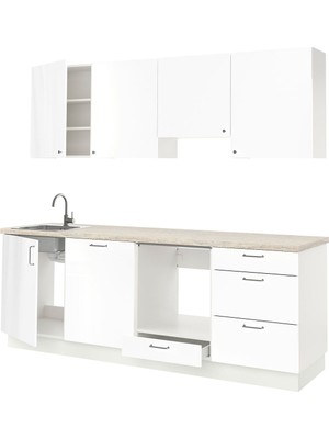 Mutfak Dolabı Kombinasyonu, Parlak Cila Beyaz, 243X63.5X222 Cm, Glypen Batarya