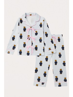 Katia & Bony Kadın Teddy Desenli Cepli Pijama Takımı Mavi