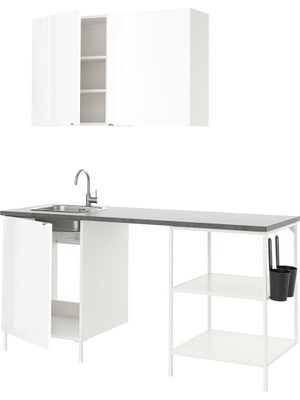 Mutfak Dolabı Kombinasyonu, Beyaz-Parlak Cila Beyaz, 183X63.5X222 Cm, Glypen Batarya