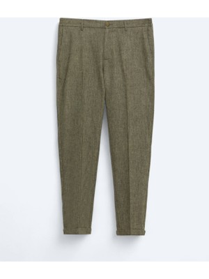 Haki Dokuma Jogging Fit Casual Yün Karışımlı Pantolon