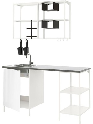 Mutfak Dolabı Kombinasyonu, Beyaz-Parlak Cila Beyaz, 163X63.5X222 Cm, Glypen Batarya