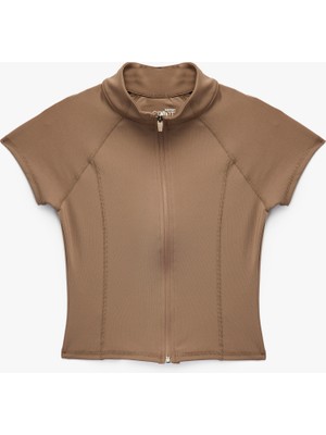 Dik Yaka Fermuarlı Slim Fit Spor Tişört