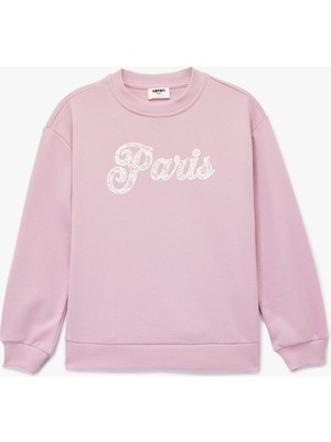 Pamuklu Uzun Kollu Bisiklet Yaka Baskılı Sweatshirt