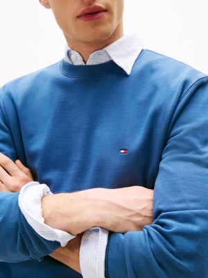 Tommy Hilfiger Essentıal Terry Crewneck Erkek Mavi Sweatshirt - MW0MW37237
