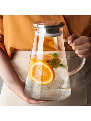 Meturas 1800ML Dayanıklı Vakumlu Cam Sürahi Metal Süzgeç ve Kapaklı