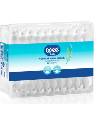 Wee Baby Emniyetli Kulak Çubuğu %100 Pamuk 60 Adet Bebekler İçin Güvenli Temizlik