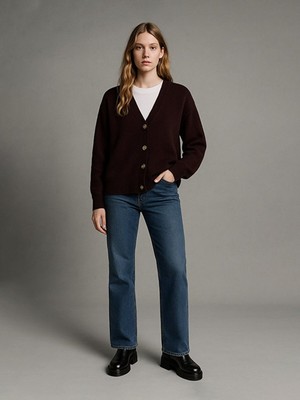 LTB Uzun Kollu Önü Düğmeli Basıc Triko Kırmızı Hırka