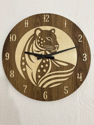 Safari Serisi - Leopar - Ahşap Duvar Saati - 40 cm (Çift Katmanlı Ahşap)