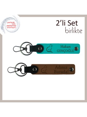 Tatlı Miyavlarla Gülen Kalplere, Patili Desenli, Kişisel Anahtarlık, Koyu Turkuaz-Açık Kahve