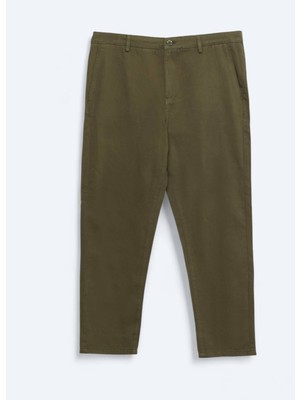 Haki Dokuma Relaxed Fit Casual Pamuk Karışımlı Pantolon