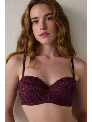 Bordo Affordable Lotus Balenli Dolgusuz Toparlayıcı Straplez Sütyen