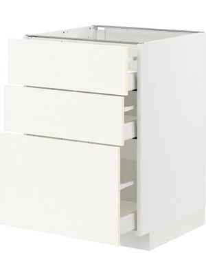 Çekmeceli Alt Dolap, Vallstena Beyaz, 60X60 Cm, 3 Çekmeceli