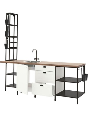 Mutfak Dolabı Kombinasyonu, Beyaz-Antrasit, 243X63.5X241 Cm, Gamlesjön Batarya
