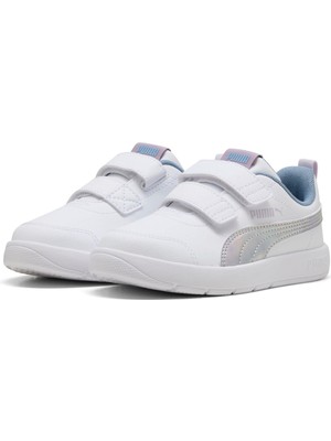 Puma Courtflexv3 Space Belle V Ps-White-Lilac Crush Çocuk Ayakkabı-Beyaz