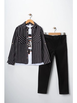 Erkek Çocuk Kolu Ayarlanabilir Gömlekli Pantolonlu Tişörtlü Üçlü Takım