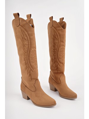 Muggo Rodeo Dikiş Detaylı Kalın Topuklu Kovboy Kadın Çizme