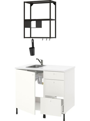 Çamaşır Odası ve Mutfak Için Dolap Kombinasyonu, Beyaz-Antrasit, 103X63.5X222 cm