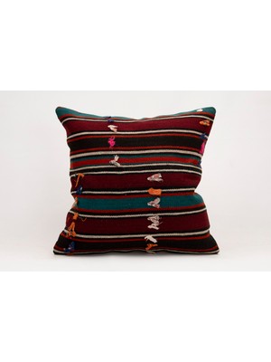 El Yapımı Kilimden Yapılmış Vintage Kırlent Kılıfı, Yün