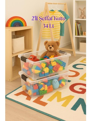 2’li Şeffaf Saklama Kutusu & Düzenleme Kutusu & Oyuncak Kutusu 34 Lt