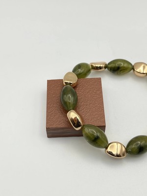 Özel Seri Taşlı, Boncuklu Kolye 44+7cm (Yeşil)