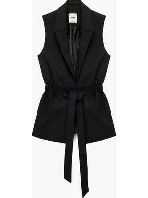Kruvaze Yaka Kolsuz Kemerli Blazer Yelek