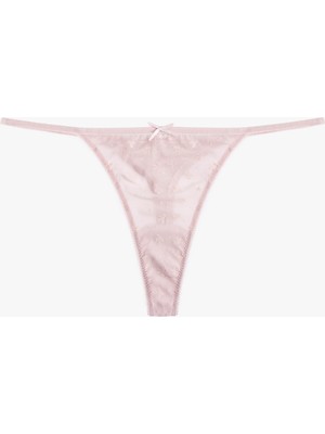 Dantel Detaylı Fiyonklu Çiçekli Tül String Külot