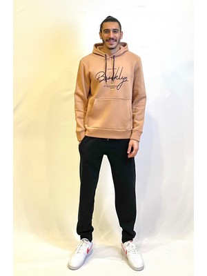 Erkek Kapşonlu Rahat Kalıp Içi Polarlı 3 Iplik El Yazılı Brooklyn Baskılı Sweatshırt SPR24SW16