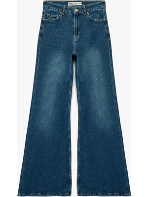 Normal Bel Düğmeli Cepli Geniş Ispanyol Paça Jean Pantolon -  Wide Flare Jean