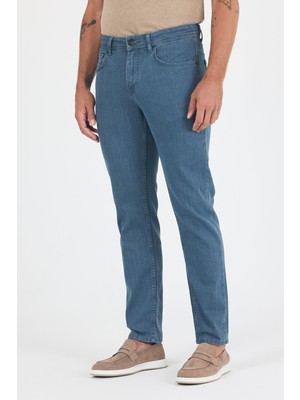 Koyu Mavi Gabardin 5 Cep Düz Paça Casual Slim Fit Pamuklu Denim Pantolon 1023250157