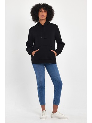 Kadın Kapşonlu Rahat Kalıp Içi Polarlı 3 Iplik Sweatshırt SPR24SWK55