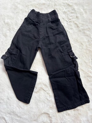 Beli Kemer Takılabilen Bol Paça Kargo Kız   Kalp Kot Pantolon