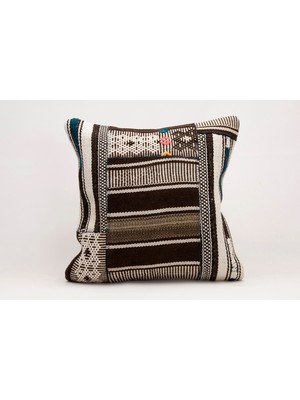 El Yapımı Kilimden Yapılmış Vintage Kırlent Kılıfı, Yün, 50X50CM