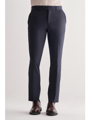 Lacivert Yan Cep Açık Paça Kendinden Desenli Slim Fit  Pantolon 1003255152