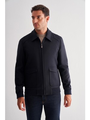 Koyu Lacivert Gömlek Yaka Casual Slim Fit Esnek Mont 1007255122