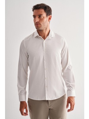 Beyaz Yarım Italyan Yaka Uzun Kol Cepsiz Slim Fit Cls Gömlek 1004255174