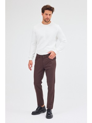 Sütlü Kahverengi 5 Cep  Düz Paça Pamuklu Slim Fit 5 Cep Casual Pantolon 1003255154