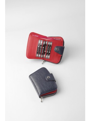 Cengiz Pakel Küçük Boy Desenli Kadın Cüzdan/portföy - 65308 - Lacivert/kırmızı