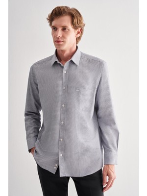 Siyah Sert Yaka Uzun Kol Cepli Comfort Fit Classic Gömlek 1004255163