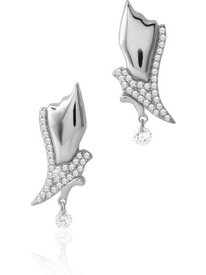 Gümüş Kristal Taş Detaylı Sallantılı 925 Ayar Gümüş Küpe 141