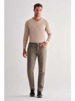 Haki 5 Cep  Düz Paça Pamuklu Slim Fit 5 Cep Casual Pantolon 1003255322