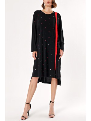 Kırmızı Yarasa Kol Midi Elbise  92969