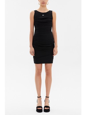 Societa Siyah Desenli dar mini elbise 90634