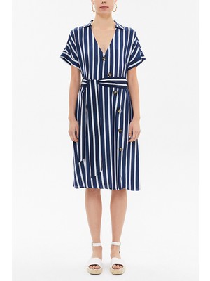 Lacivert Asimetrik Patlı Midi Elbise 92764