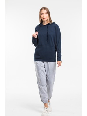 Kadın Kapşonlu Rahat Kalıp  Ince Ar Baskılı Swetashırt SPR24SWK122