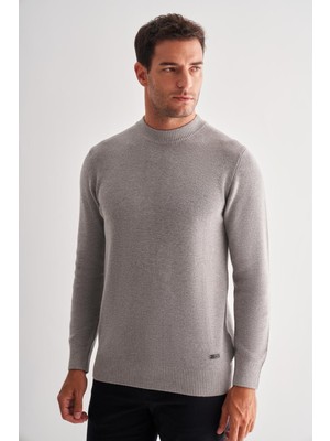 Gri Yarım Balıkçı Yaka Uzun Kol Cepsiz Comfort Fit Casual Pamuklu Triko Kazak 1012255203