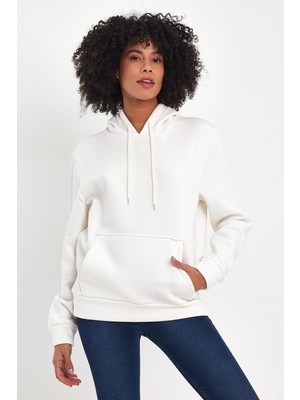 Kadın Kapşonlu Rahat Kalıp Içi Polarlı 3 Iplik Sweatshırt SPR24SWK55