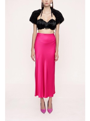 Fuşya Beli Lastikli Uzun Etek 81208