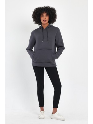 Kadın Kapşonlu Rahat Kalıp Içi Polarlı 3 Iplik Sweatshırt SPR24SWK55