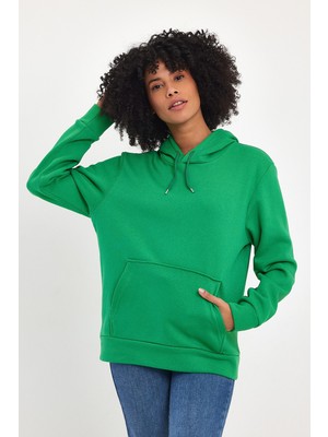 Kadın Kapşonlu Rahat Kalıp Içi Polarlı 3 Iplik Sweatshırt SPR24SWK55