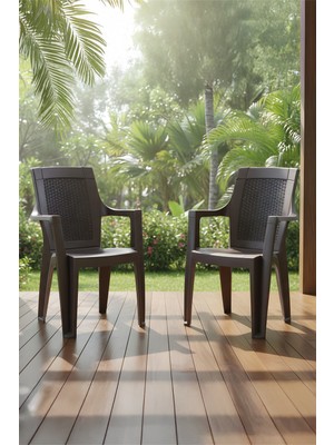 Efes 2'li Rattan Sandalye Kahve